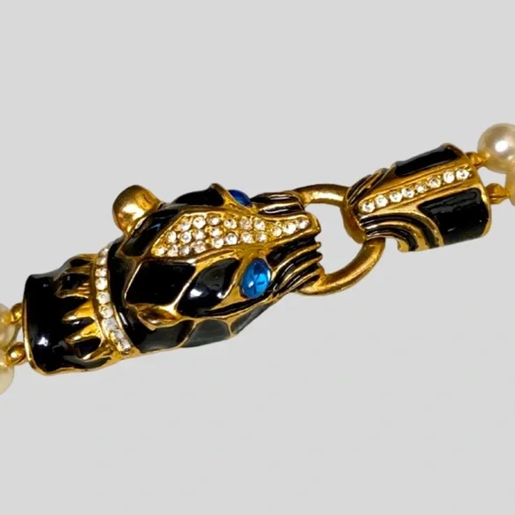 Park Lane Panther Jaguar Double Strand Faux Rhinestone Necklace Gold Tone - Picture 9 of 16